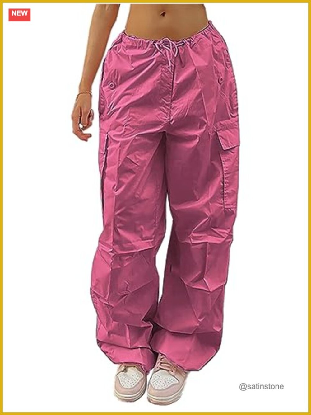 Y2K Women's Drawstring Baggy Cargo Parachute Pants Low Rise